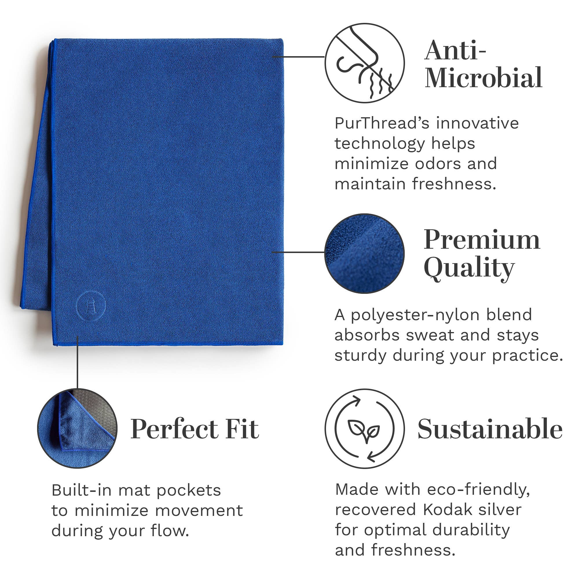 Laguna Beach Textile Company, LLC - Wholesale Yoga Mat - Yoga Mat Towel - Sapphire Blue 4