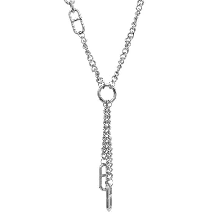 Collier Y chaîne cubaine en argent avec motifs géométriques pour la vente par Accessorizit Inc.