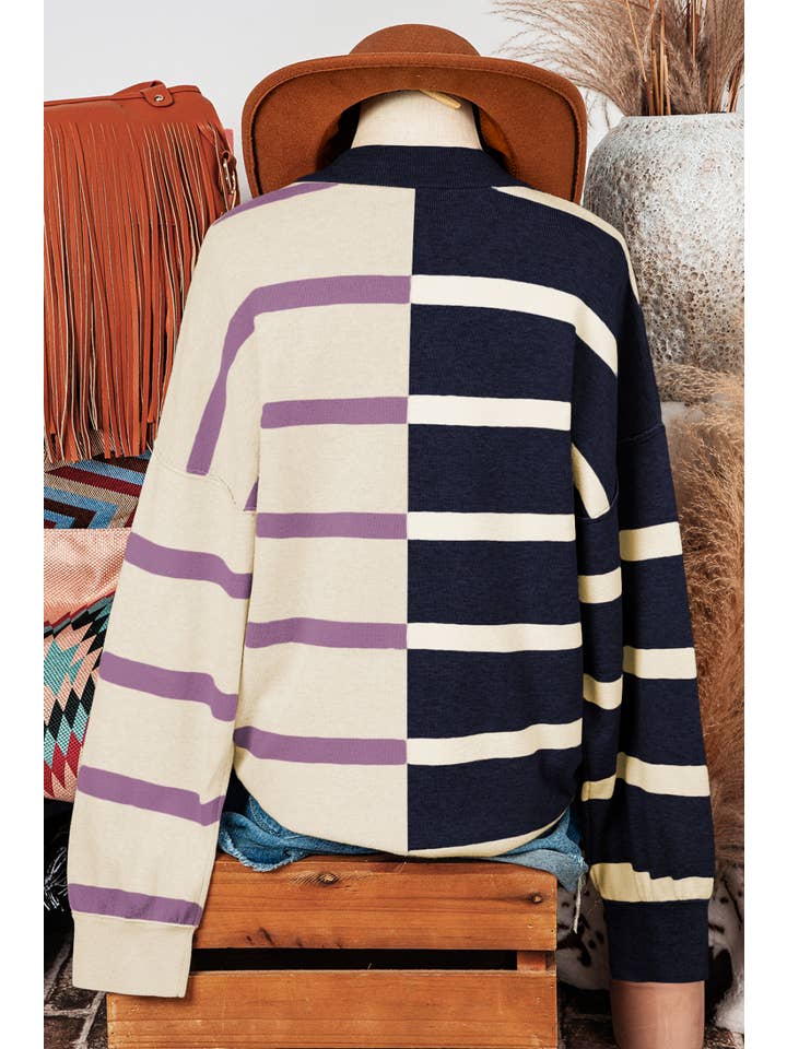 fashionworks - Wholesale Knit Sweater - Women's - Fashion-W Fall Stripe Colorblock Oversized Sweater*S-2XL