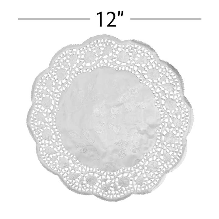 Round Lace Metallic Paper Doilies 12" - Set of 100 - Silver for wholesale on Faire3