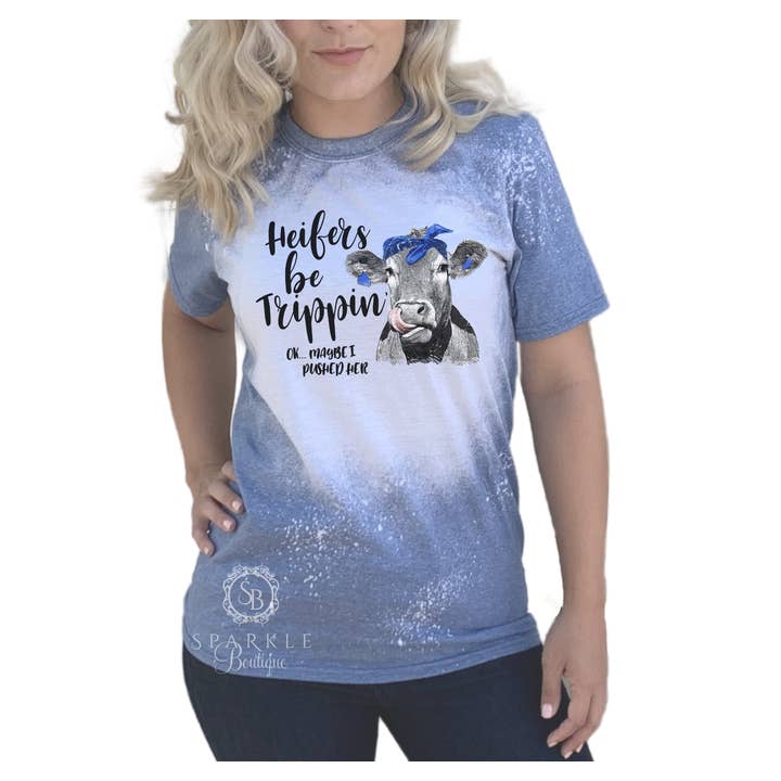 Heifers Be Trippin Funny Cow Bleached Shirt for wholesale by Sparkle Boutique2U