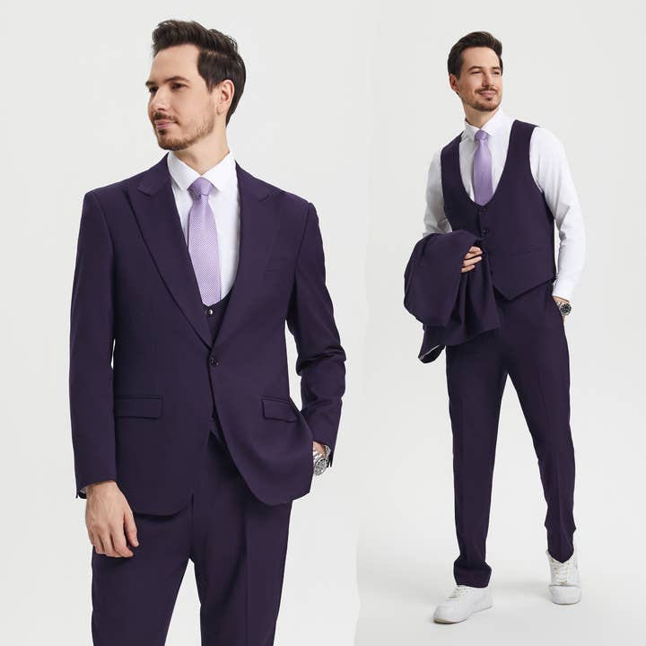Stacy Adams U-Vest Hybrid Fit Suit Expandable Waist, Purple for wholesale by Suits America