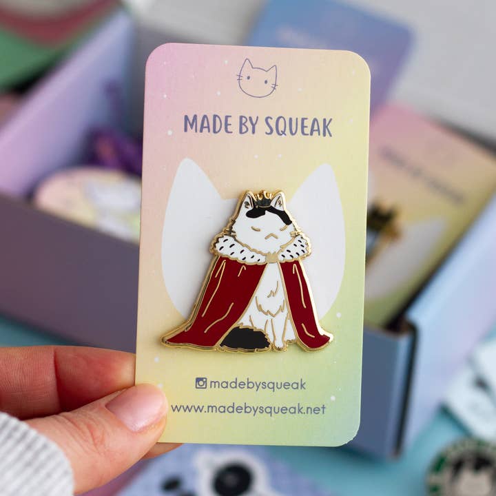 Queen Cat Enamel Pin for wholesale by Made by Squeak