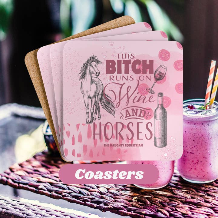 Runs on Wine and Horses Western Coaster for wholesale by The Naughty Equestrian