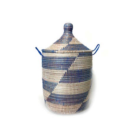 Mbare Home + Gift – wholesale Laundry hamper – Senegalese Hamper - Alternating Blue Stripe5