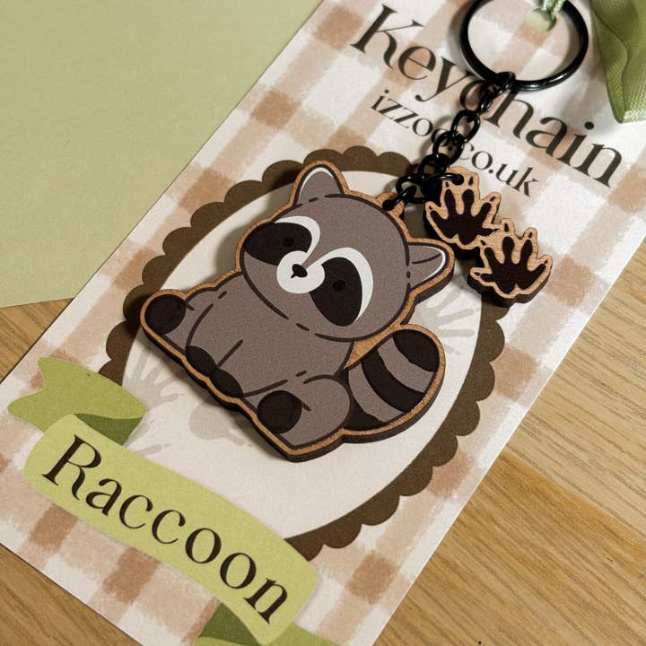 Raccoon Wooden Keychain for wholesale by izzoo