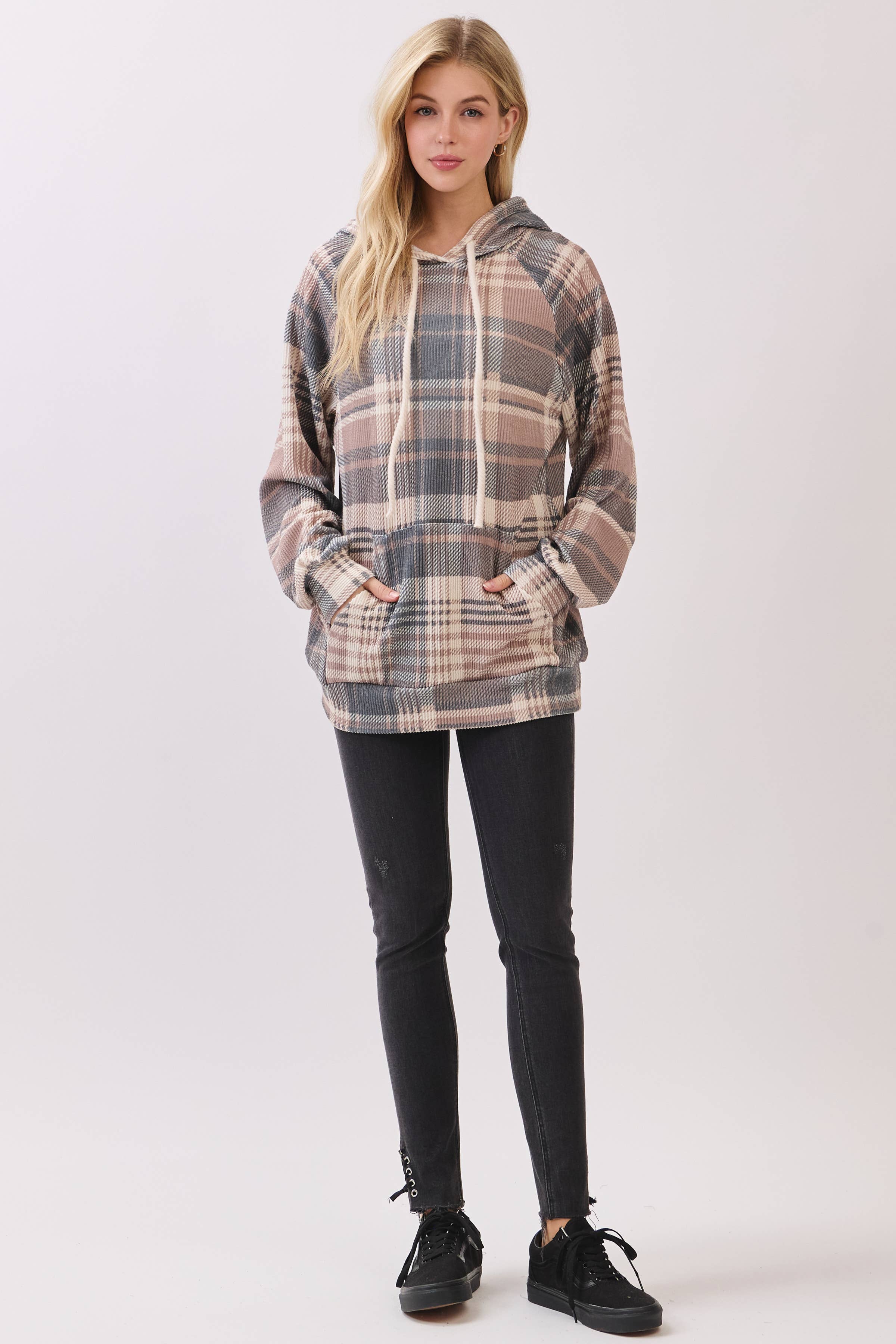 TL2083 Cozy Plaid Knit Hoodie for wholesale on Faire5