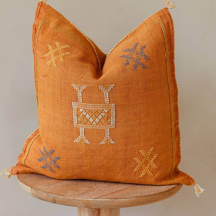 Rust, Yellow & Blue Cactus Silk Pillow Cover for wholesale by Coe 112