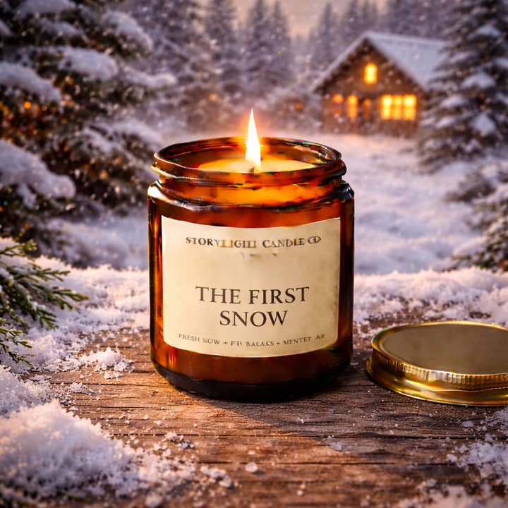 The First Snow - Premium Coconut Apricot Wax Candle - Handmade Small Batch for wholesale by Storylight Candle Co