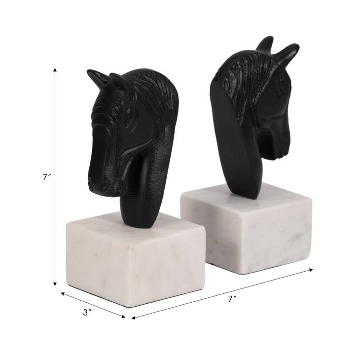 Sagebrook Home - Wholesale Bookend - Bookends Set of 2 - White/Black Metal Horse Head, 7 in.3