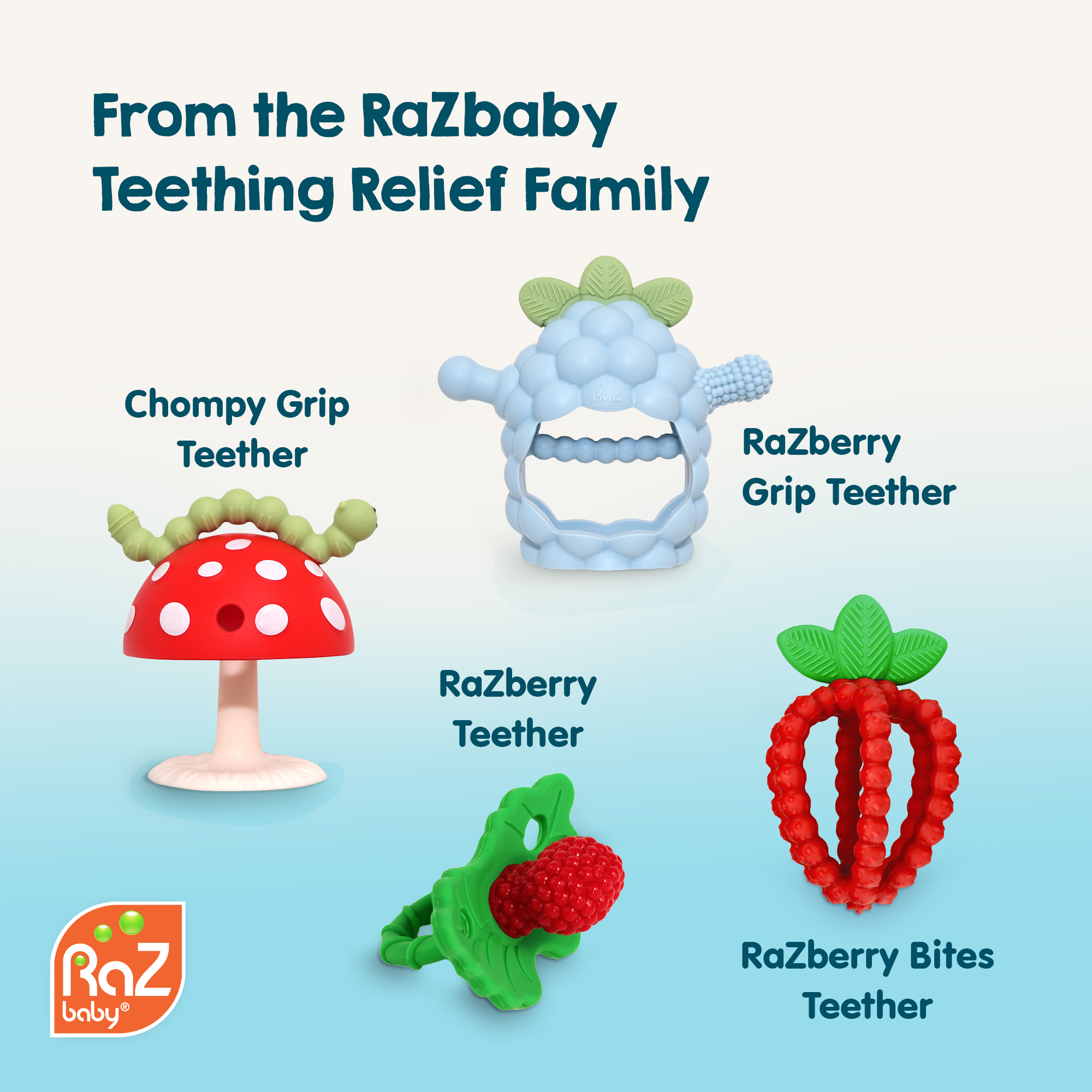 RaZbaby - Wholesale Teether (Not Clip-On) - Baby - Chompy Mushroom Silicone Teether - 2PK7
