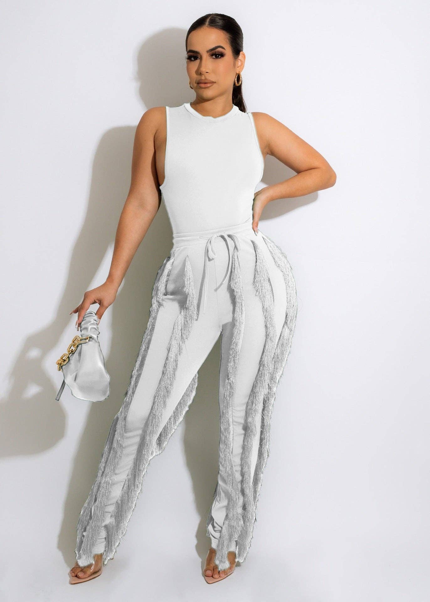 MB Fashion Wholesale - Wholesale Top & Pant Set (NOT Loungewear) - Women's - MB FASHION Sleeveless Fringe Tank Top and Pants Set 220LY16