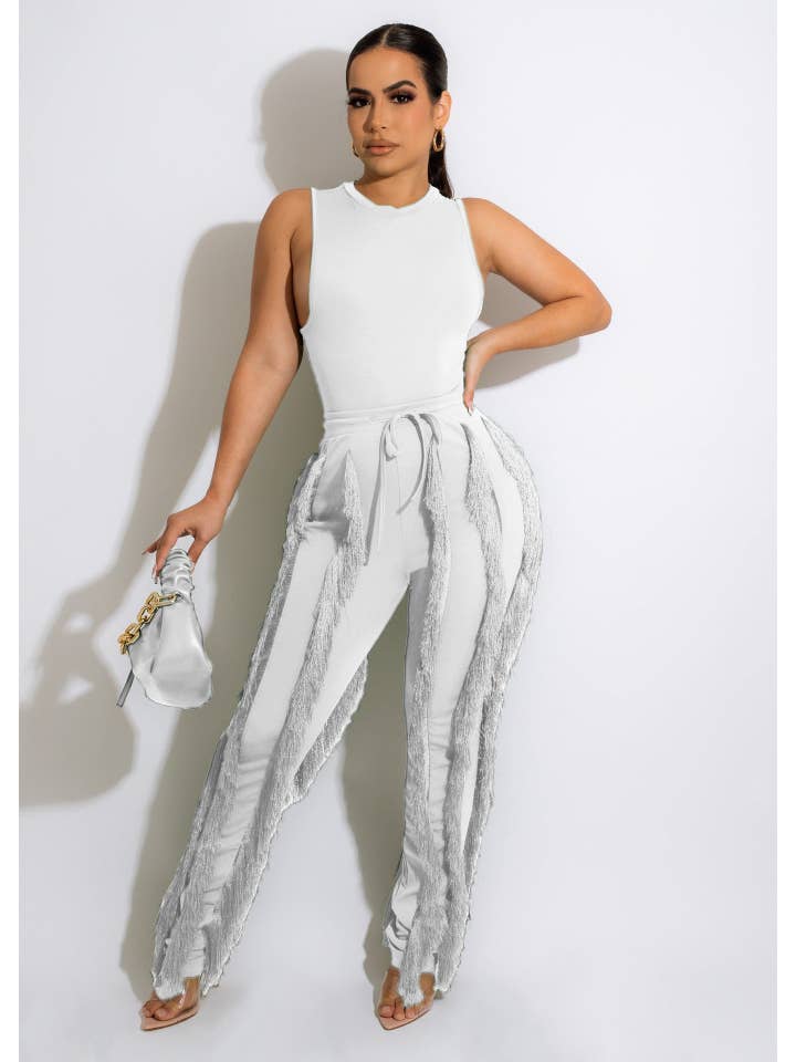 MB Fashion Wholesale - Wholesale Top & Pant Set (NOT Loungewear) - Women's - MB FASHION Sleeveless Fringe Tank Top and Pants Set 220LY16