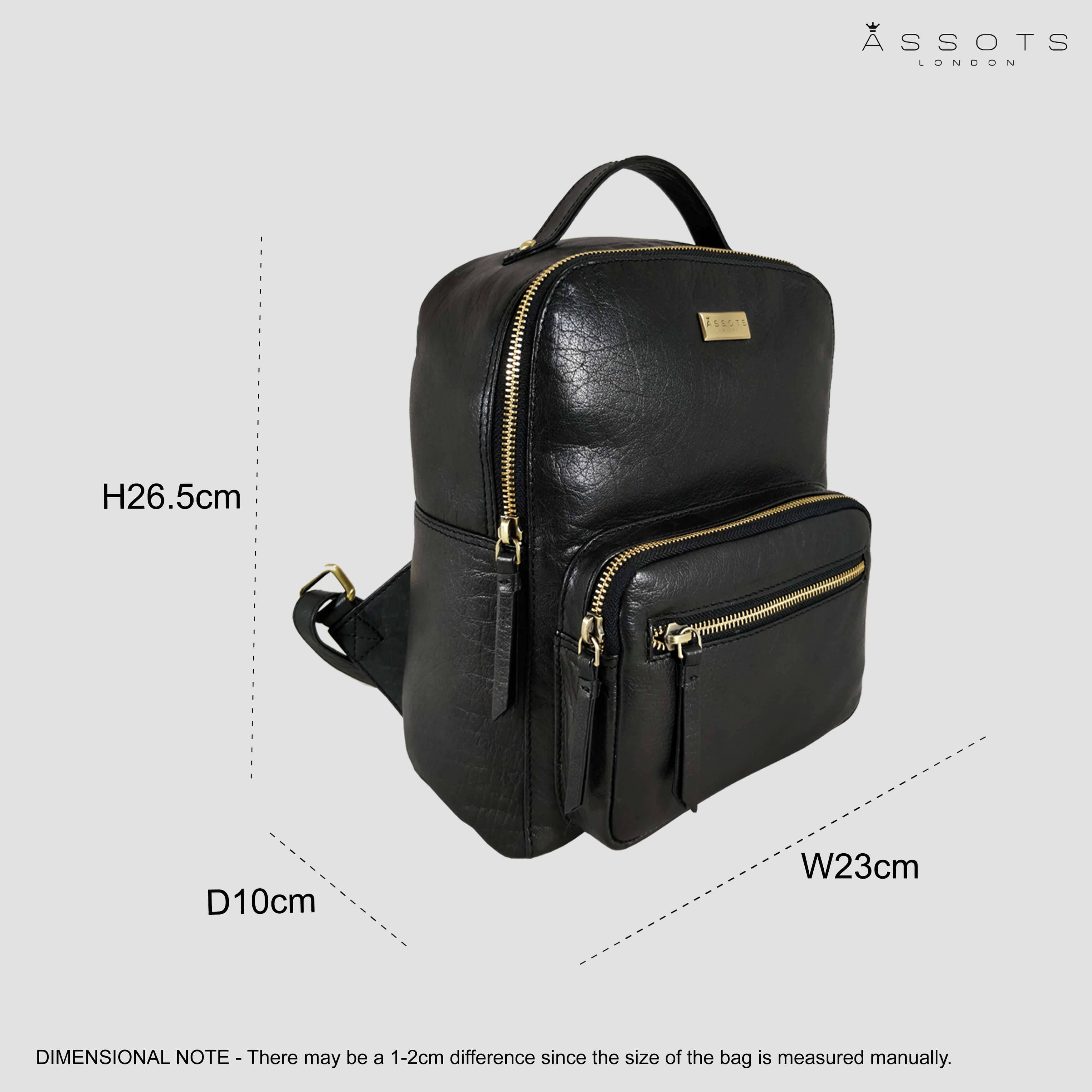 Assots London - Wholesale Backpack - Women's - 'ANGEL' Black Nappa Full Grain Leather Zip-top Backpack3