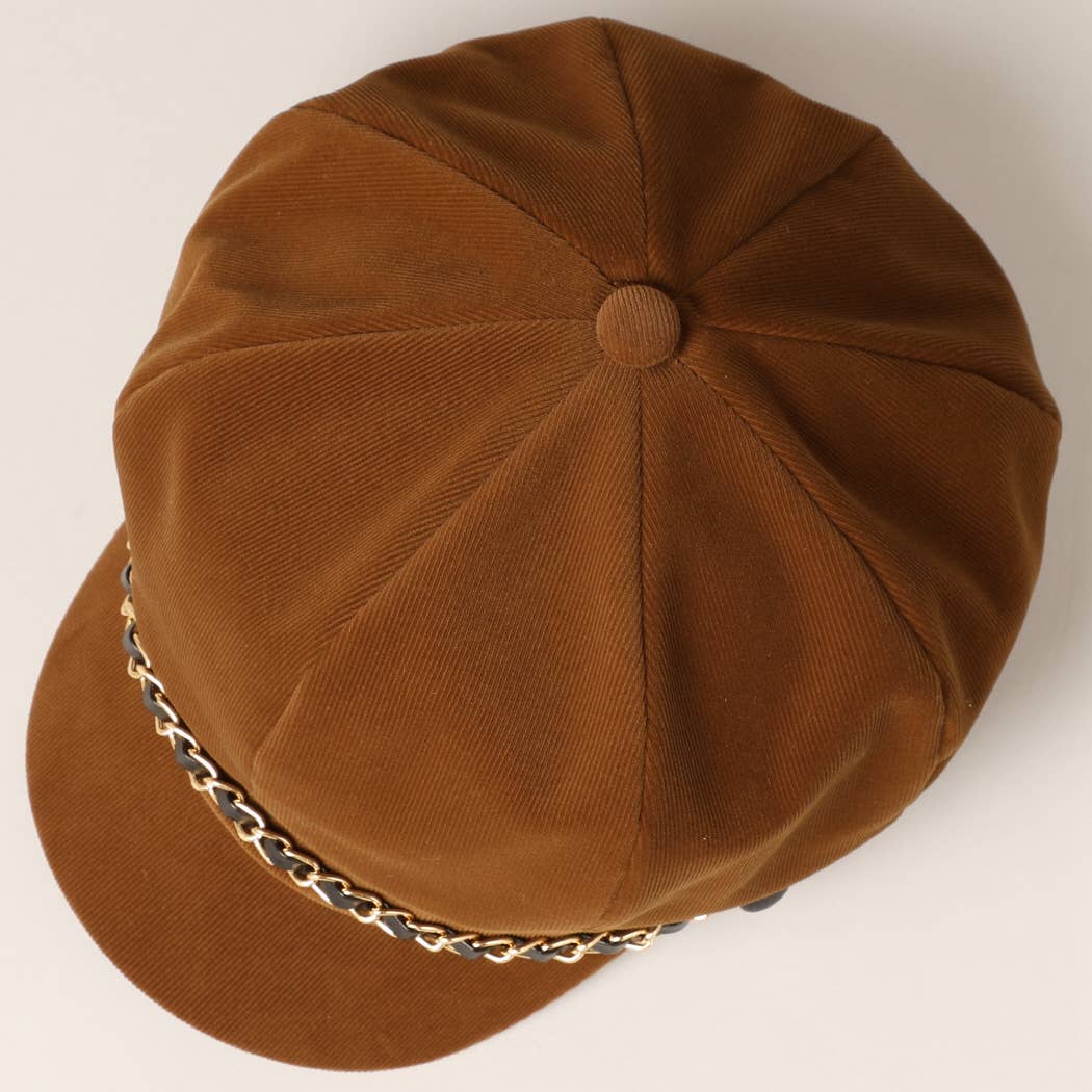 Fashion City - Wholesale Newsboy/Schoolboy Hat - Women's - Stylish Newsboy Cap Cabbie Hat with Leather Chain7