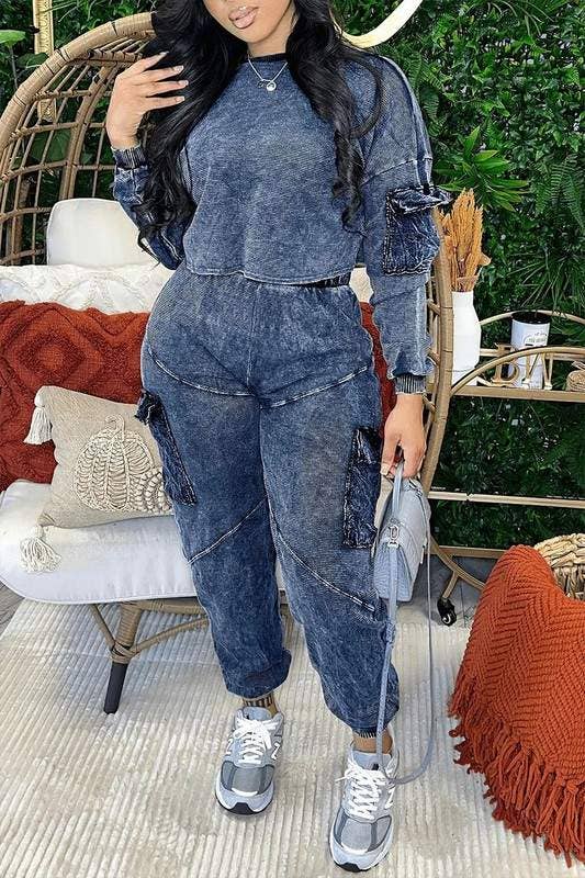 GRAY crop shirt and sweatpants set for wholesale on Faire1