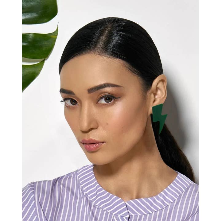 Dash of Gold - Wholesale Stud/Post Earrings - Green Bowie3