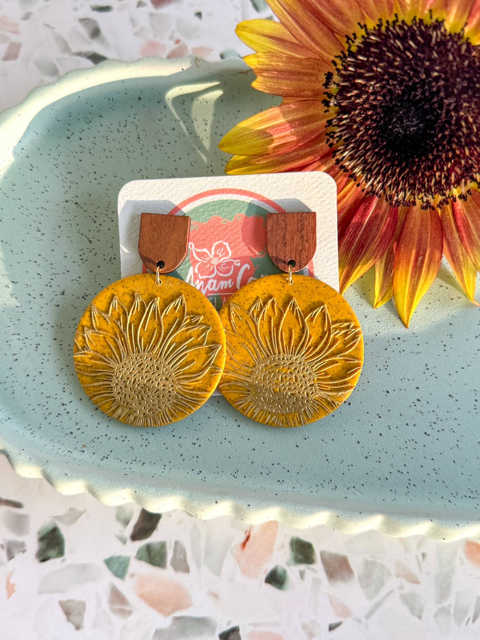 Anam Cara Clay Goods - Wholesale Dangle Earrings - Sunflower Edge Drops Polymer Clay Earrings7