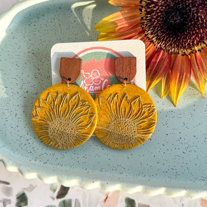 Anam Cara Clay Goods - Wholesale Dangle Earrings - Sunflower Edge Drops Polymer Clay Earrings7