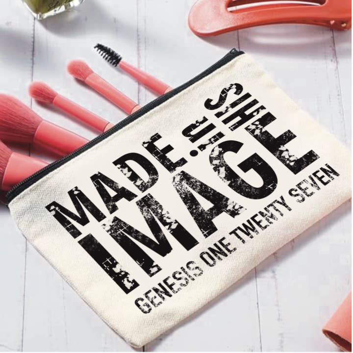 jenni lynn - Venta al por mayor Bolsa para maquillaje - Bolsa de maquillaje de lona con cremallera para cosméticos con cara sonriente cristiana