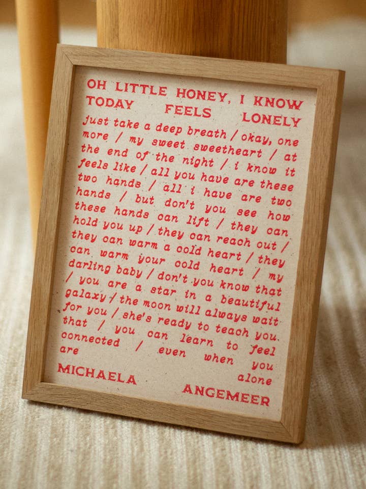 Oh Little Honey Poetry Print for wholesale by Pitter Patter