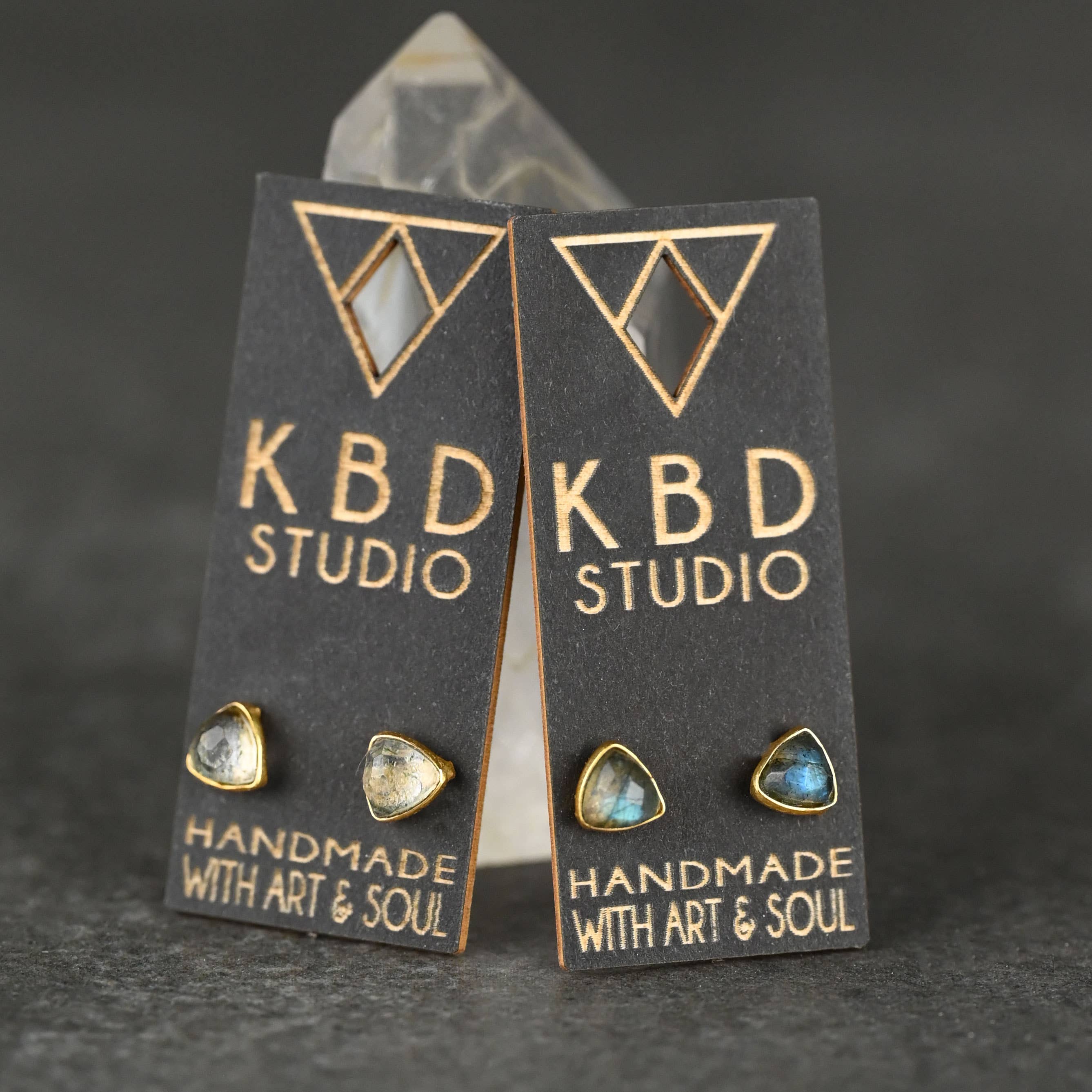 KBD Studio - Wholesale Stud/Post Earrings - Minimalist Semi Precious Triangle Gemstone Studs (5mm)3