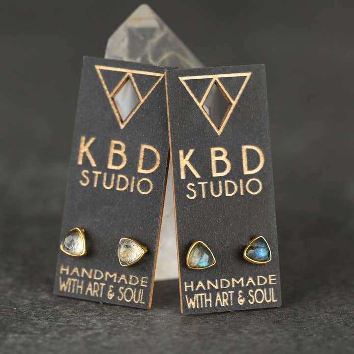 KBD Studio - Wholesale Stud/Post Earrings - Minimalist Semi Precious Triangle Gemstone Studs (5mm)3