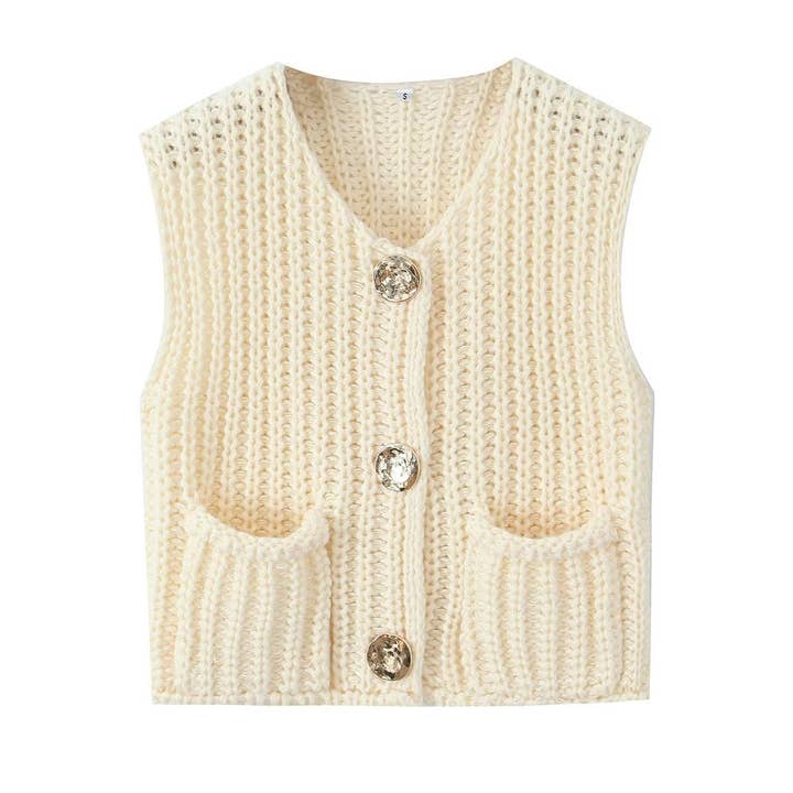 Rosa Clothing - Wholesale Sweater Vest - Women's - Multicolor chunky knitted vest cardigan