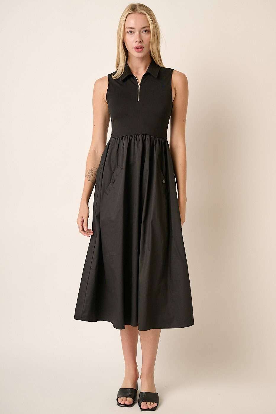 mittoshop – wholesale Klänning - Dam – MIX MEDIA DRAGKEDJA ÄRMLÖS MIDIKLÄNNING1