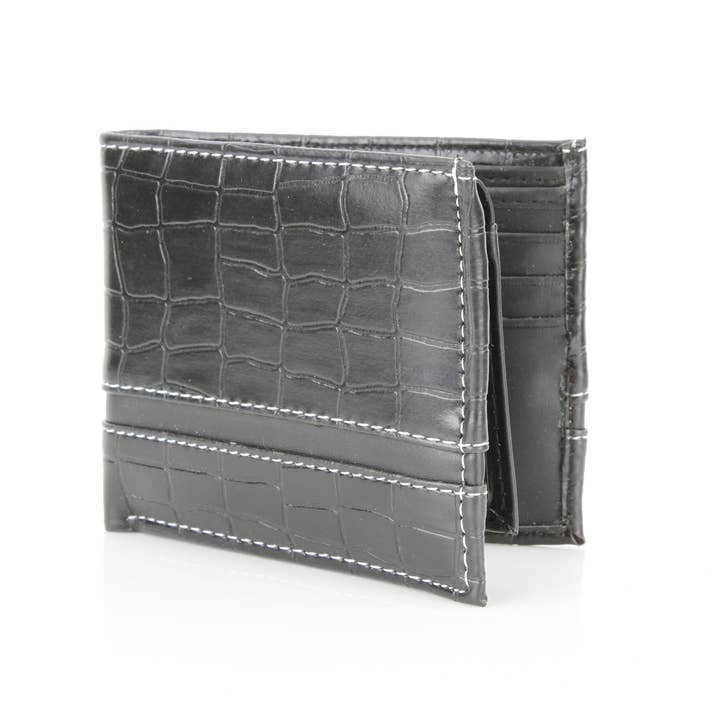 Leather Impressions Inc - Wholesale Wallet - Men's - Crocodile Embossed Vegan Wallet with Solid Band VL 90422