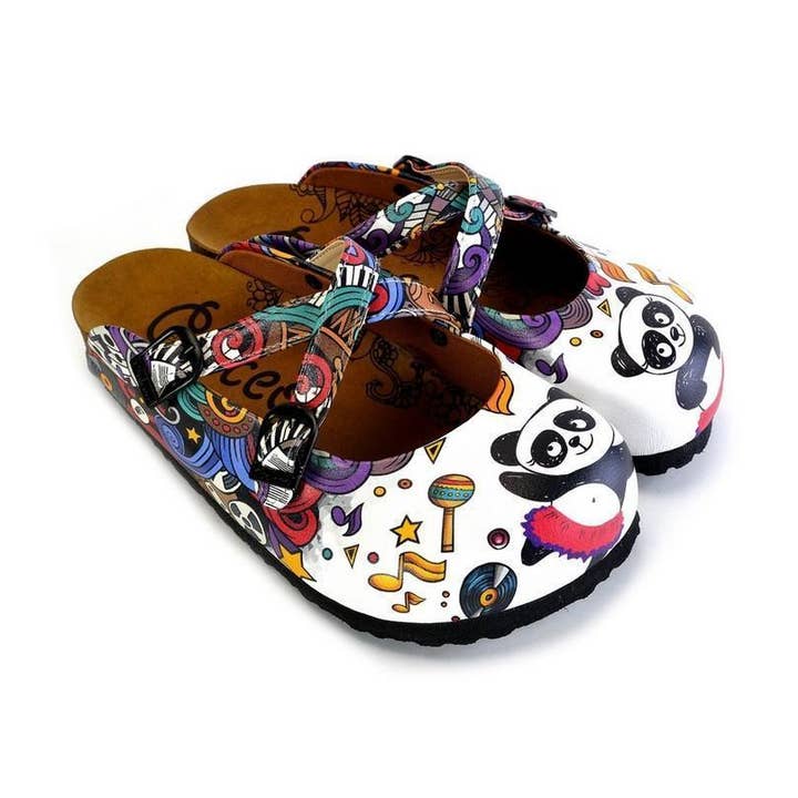White Dancing Panda Patterned Clogs - WCAL176 for wholesale by Goby
