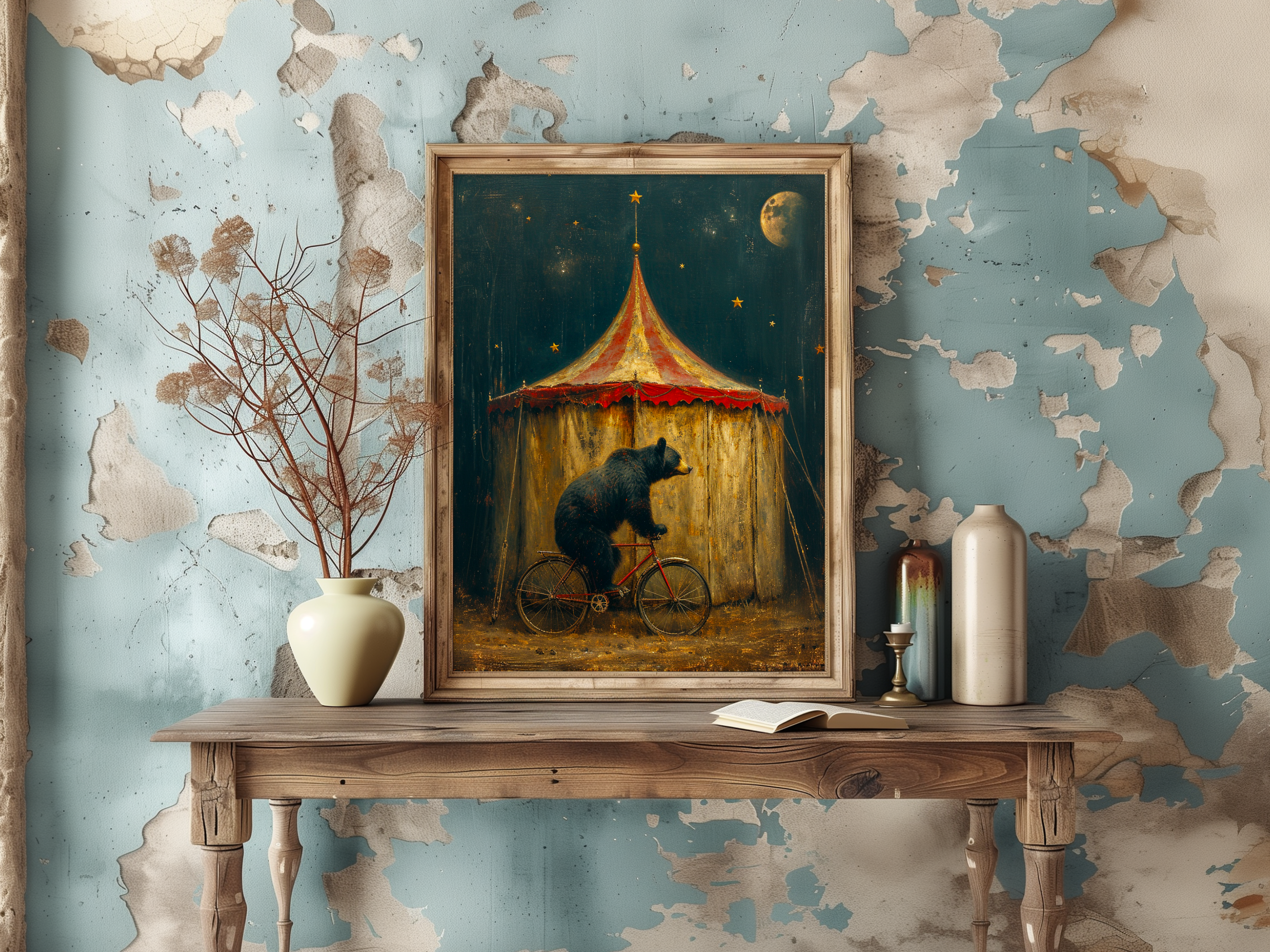 Salty Alyce – wholesale Art print –   Circus Bear On Bicycle Wall Decor 118AS6