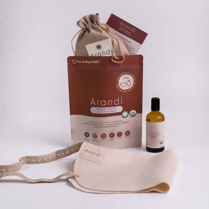 Arandi LLC - Wholesale Cotton Pad - Organic Cotton "Core Connection" Wrap + USDA Certified Organic Castor Oil Roll On Bundle