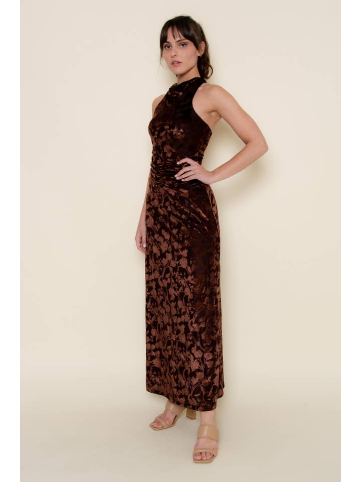 Fore Collection - Wholesale Dress - Women's - VELVET DETAIL RUTCHED HALTER SLEEVELESS DRESS - DI10513AFO3