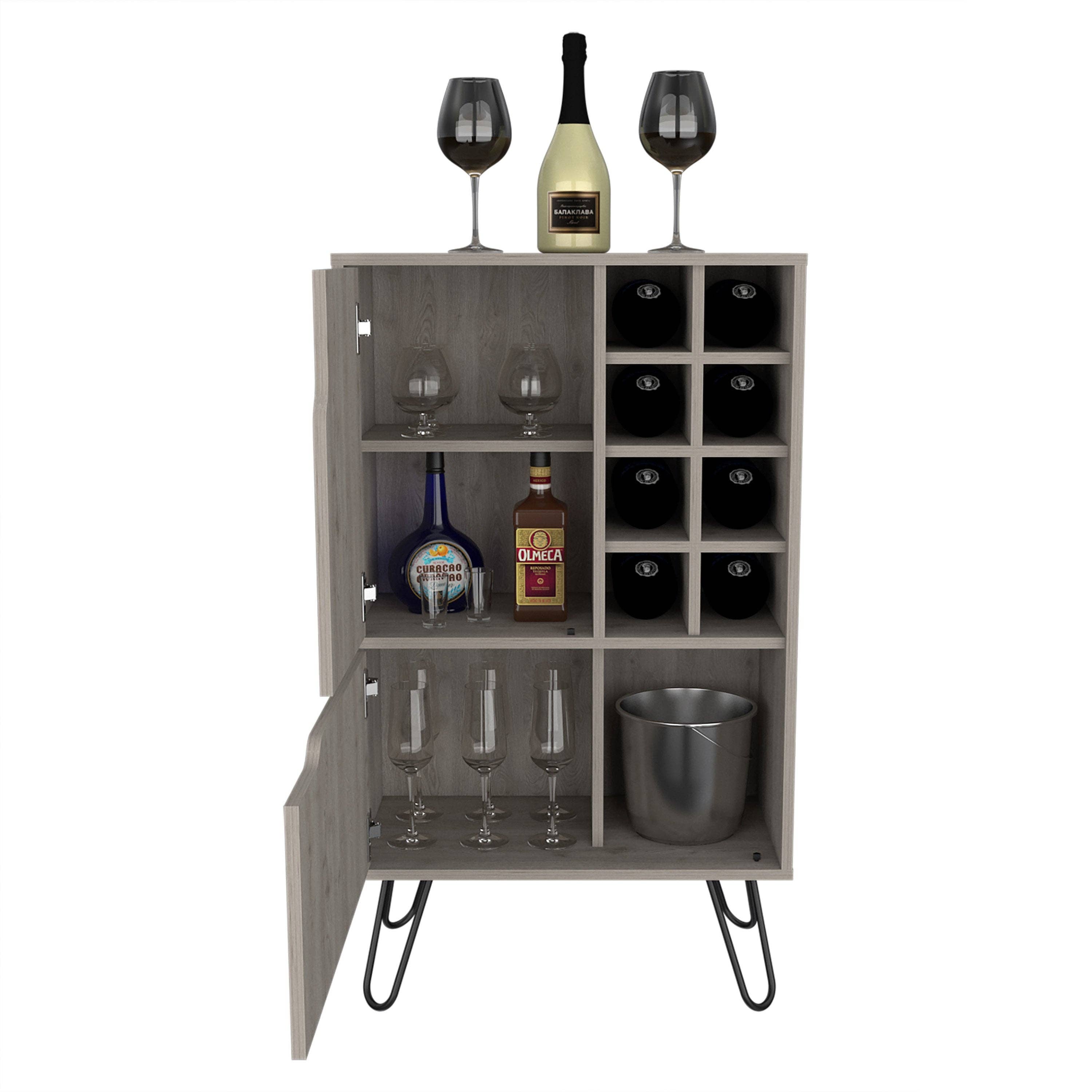 Zamna L Bar Sgl Door Cabinet, 8 Wine Rack, Gray for wholesale on Faire8