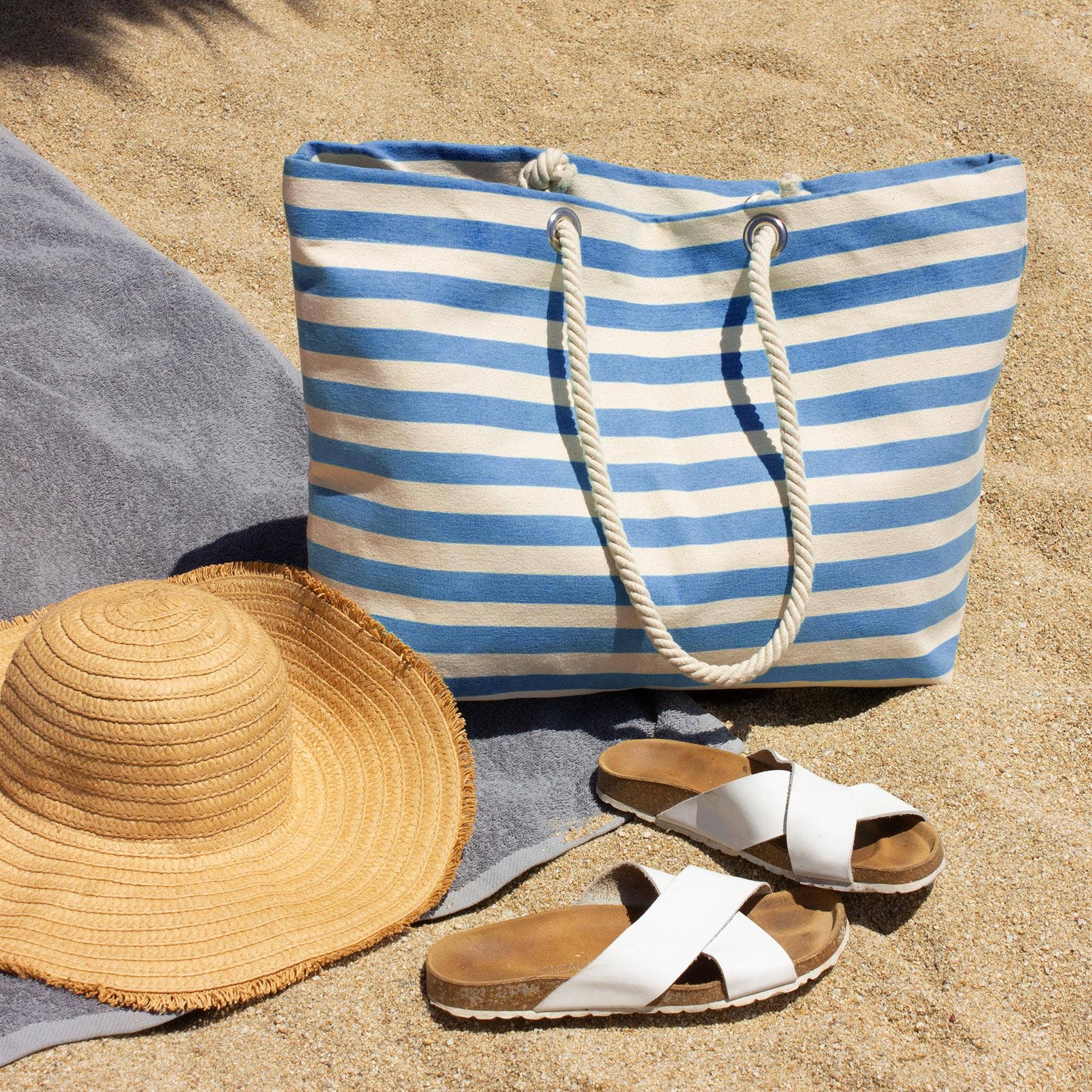 Rinkit Pty Ltd - Wholesale Beach Bag - Large Striped Canvas Tote Beach Bag - 55cm x 36cm - By Nicola Spring4