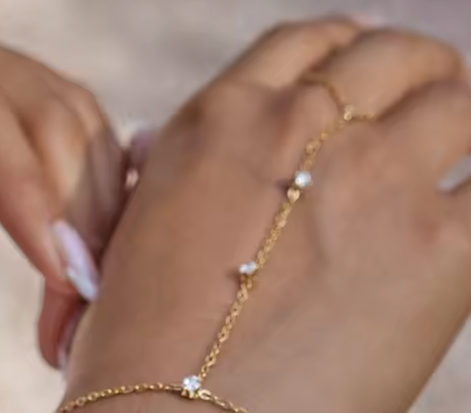 Yellow Gold 3-Hand Chain Steel, Ring and Bracelet Crystal Chain  for wholesale on Faire1