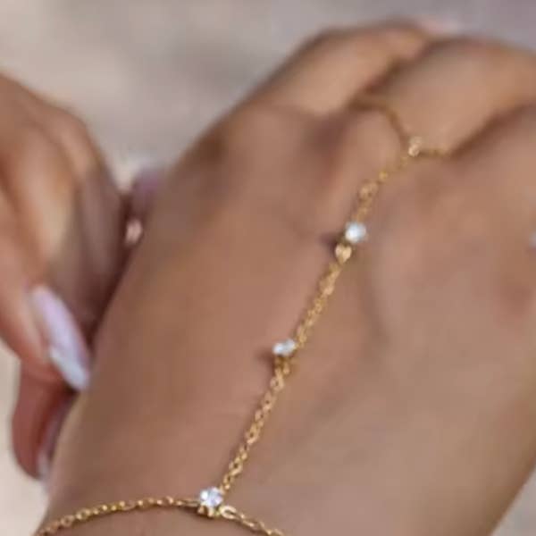 Gult guld 3-handskedja stål, ring och armband kristallkedja för wholesale på Faire1