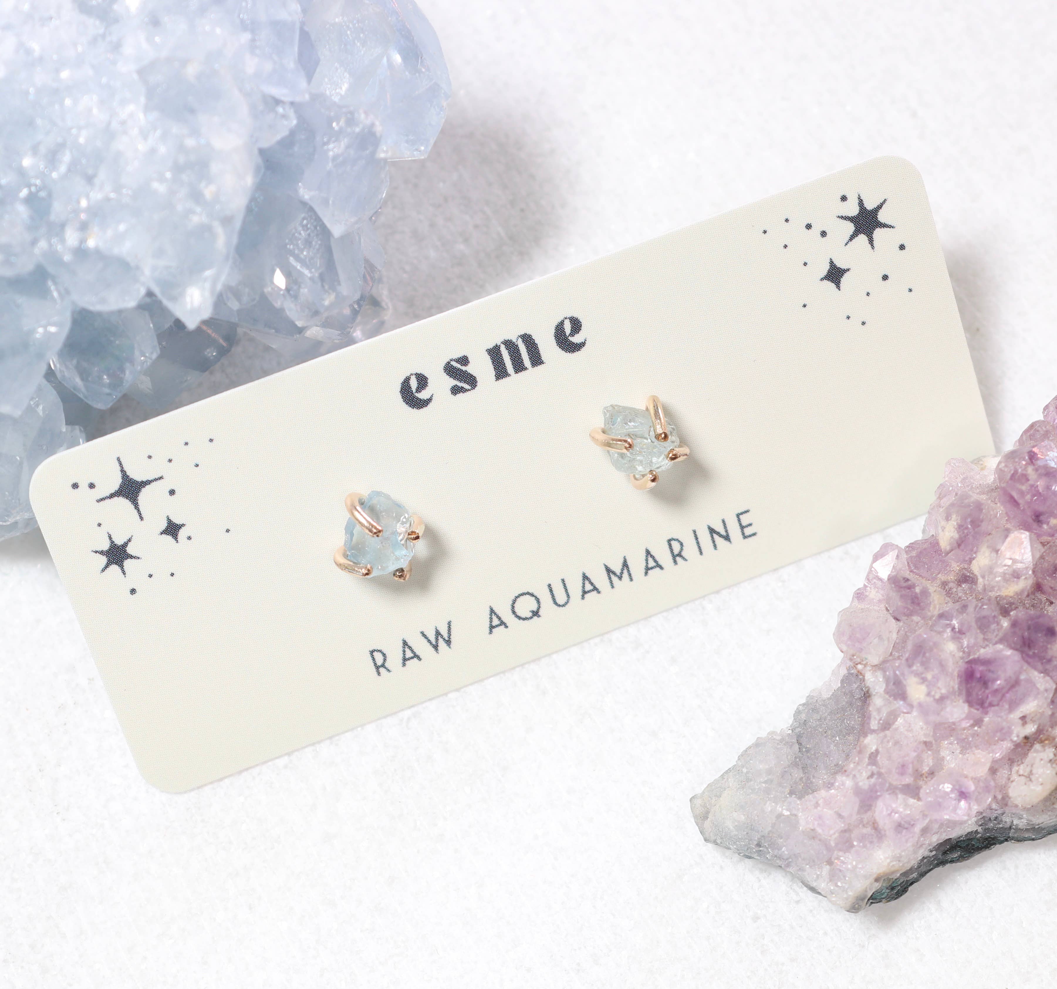 Esme - Wholesale Stud/Post Earrings - Raw Aquamarine Crystal Stud Earrings in Silver and Gold2
