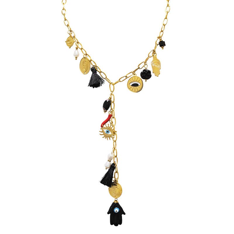 AMORINO SRL - Wholesale Y-Neck/Lariat Necklace - Y NECKLACE WITH HAND OF FATIMA CHARMS - YNK24168B8372