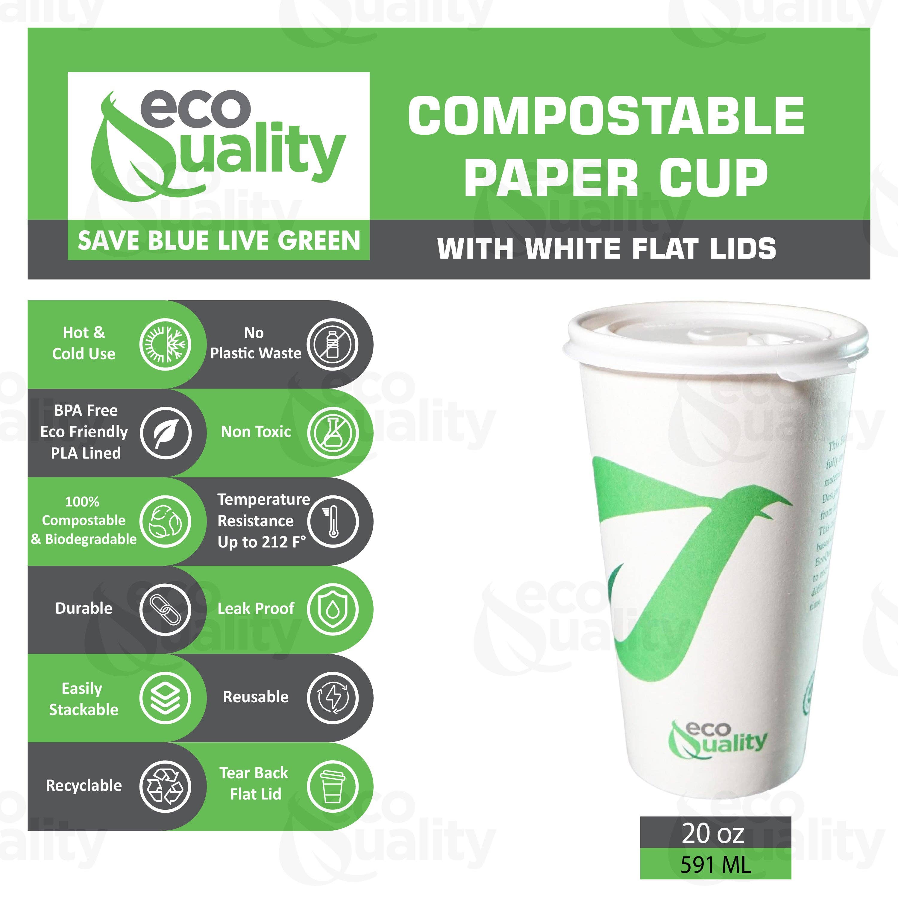 EcoQuality - Vente Gobelets jetables - Café en papier blanc biodégradable jetable de 20 oz1