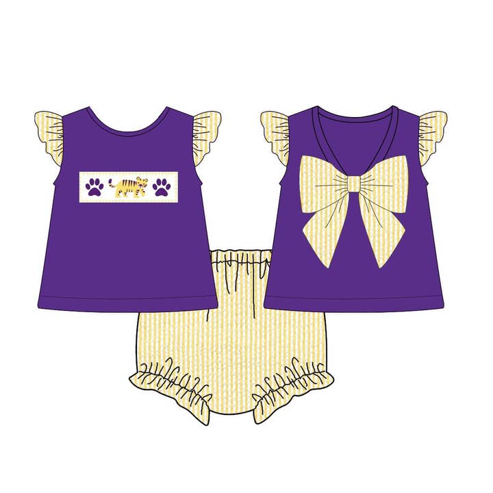 Conjunto de Fraldas para Menina Collegiate Seersucker - Tigre de Listras Roxas por atacado de Little Peas