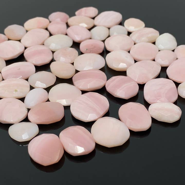5 Pcs Natural Pink Opal Rose Cut Cabochons, Loose Gemstones, Peruvian Pink Opal Rose Cuts, 11x9mm - 17x13mm for wholesale by Akstar Gems