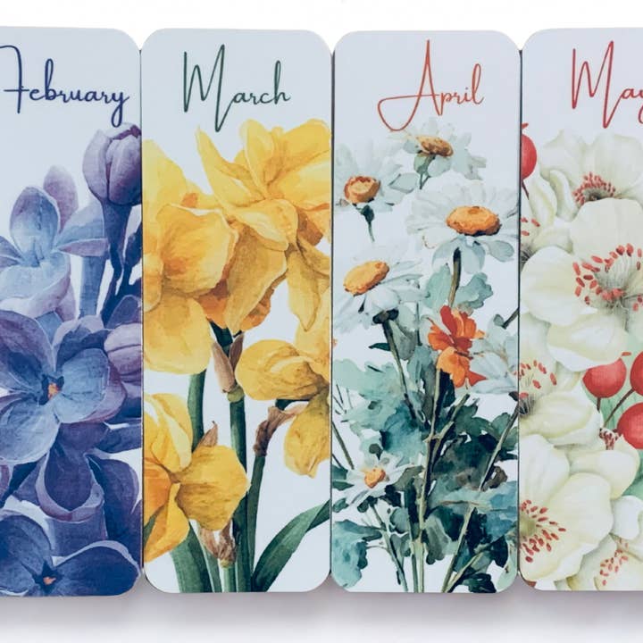 Watercolor Birth Month Flower Bookmark Set (12-Piece Bundle) for wholesale by Ann Gregory Designs