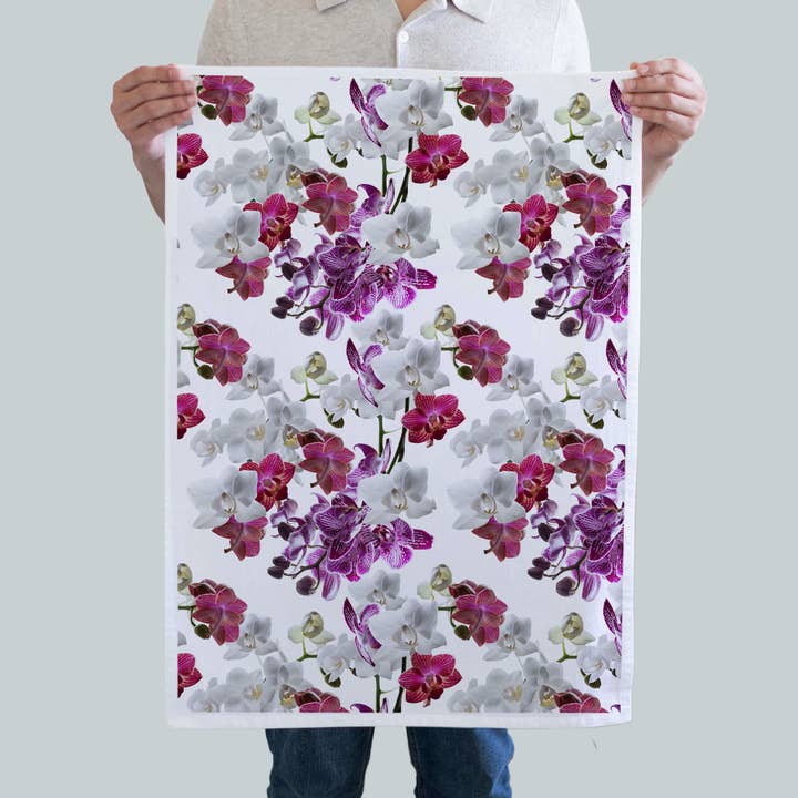 Orchids Kitchen Towel for wholesale by Red Bird’s House