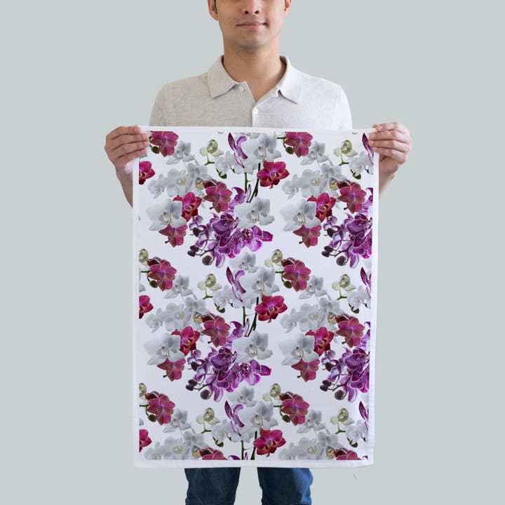 Orchids Kitchen Towel for wholesale by Red Bird’s House