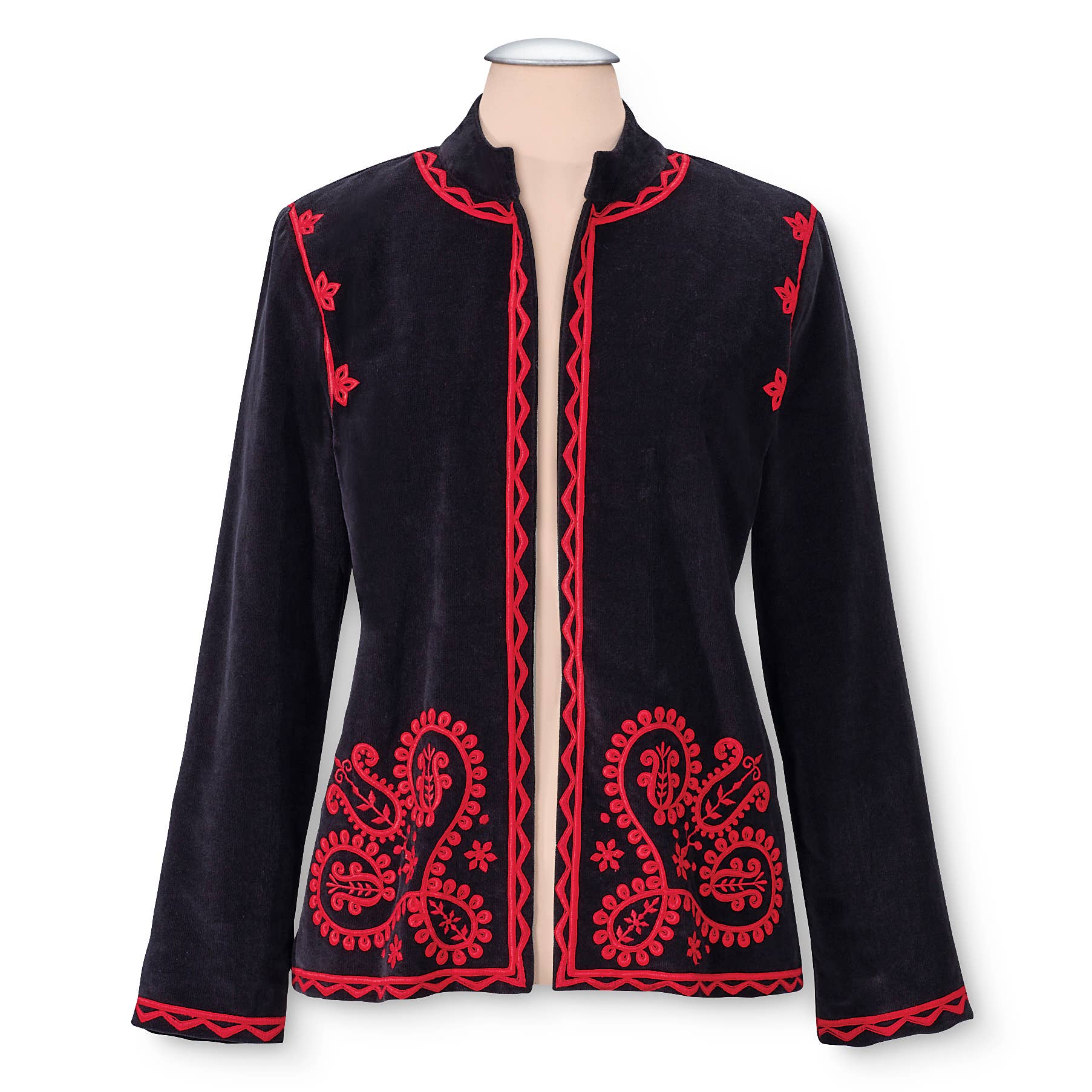 Black Multi Embroidered Velveteen Cotton Jacket for wholesale on Faire0