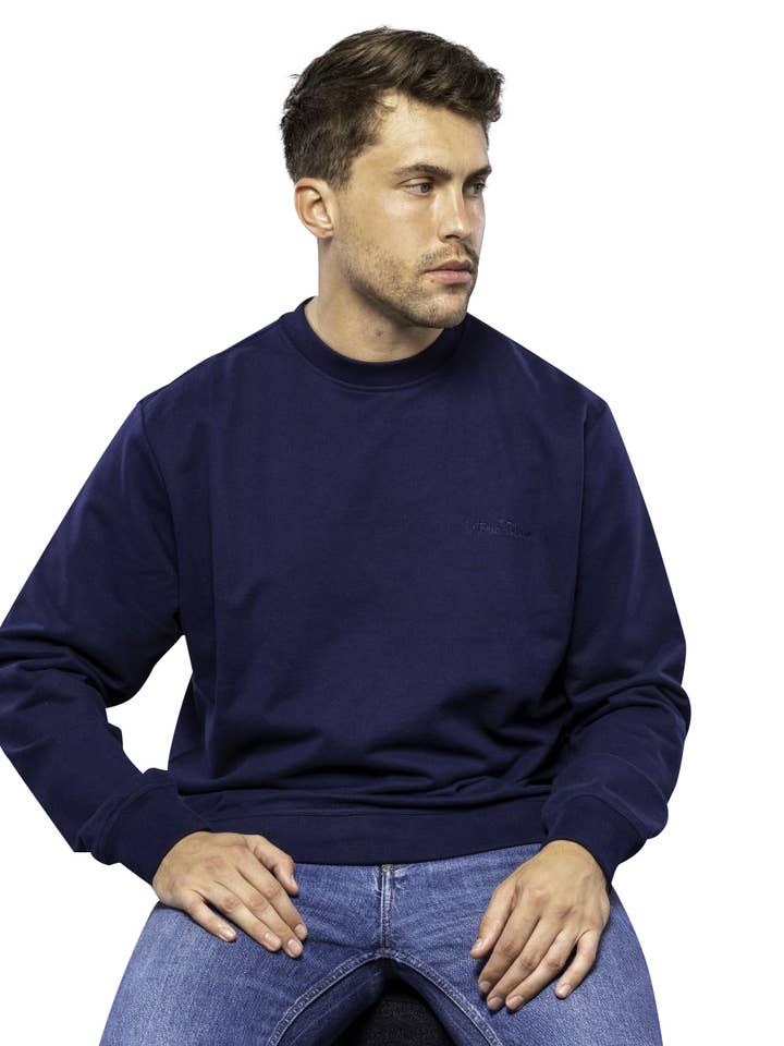 100% Cotton Crew Neck Unbrushed Stonewashed Sweatshirt Navy for wholesale by Antonio Falcone