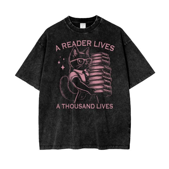 A Reader Lives A Thousand Lives Cat Shirt for wholesale by Colorfulmamas