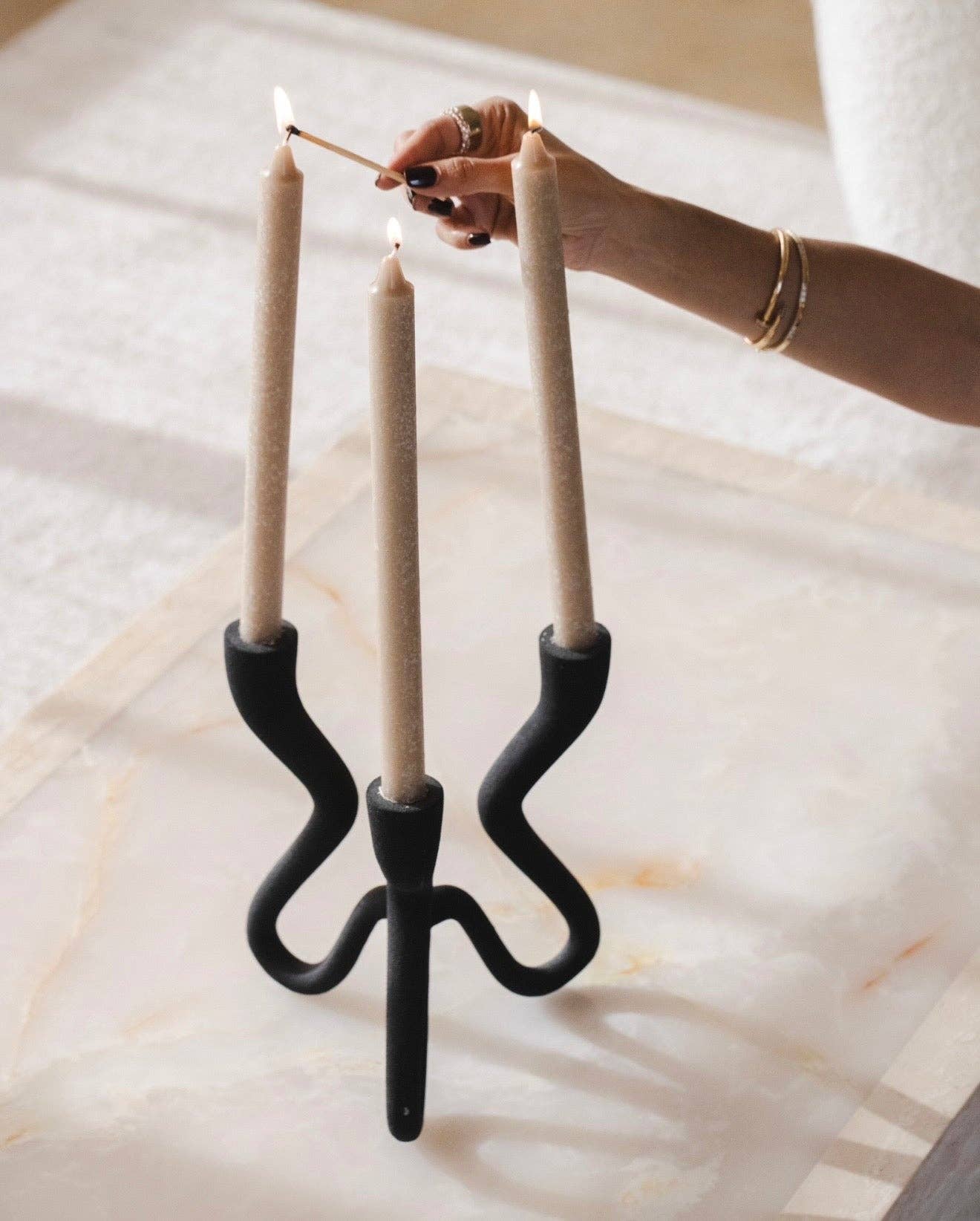 Belaré Home - Wholesale Candle Holder - Ebony Elevated Black Aluminum Candelabra - 9.5" Modern Candle Holder